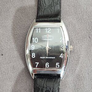Tempreaux Black White Face w/Silver Accent Japan Mvmt Stainless Steel Back Watch